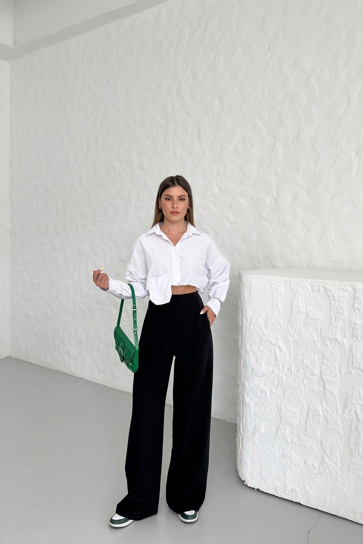 High Waist Darted Palazzo Trousers