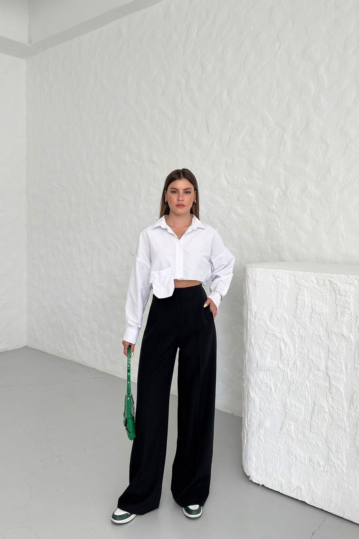 High Waist Darted Palazzo Trousers