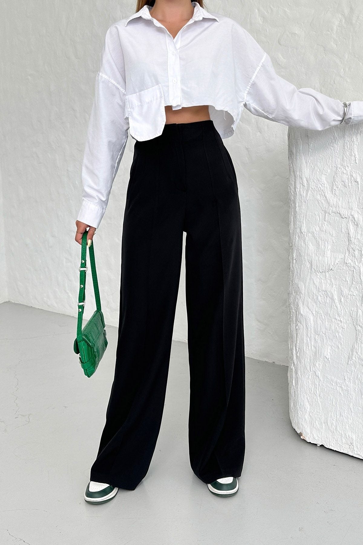High Waist Darted Palazzo Trousers
