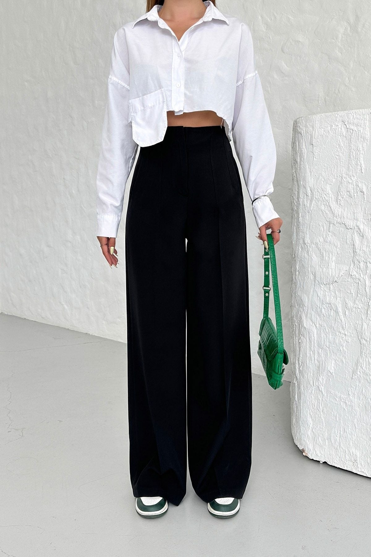 High Waist Darted Palazzo Trousers