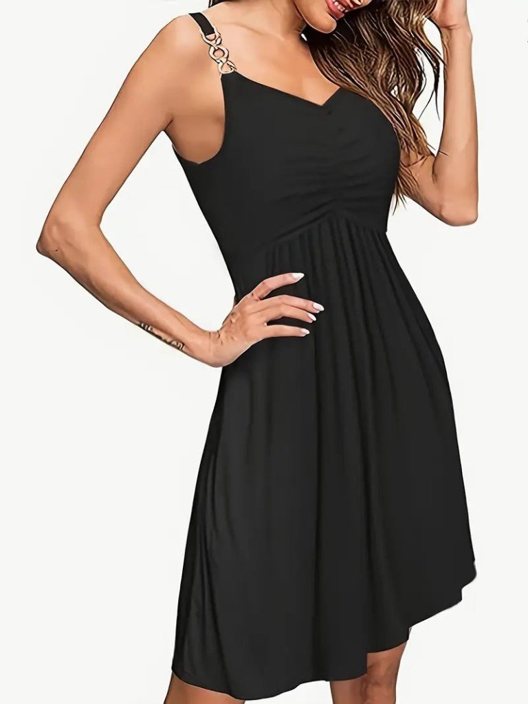 Women's V-Neck Short Viscose Dress With Rope Strap