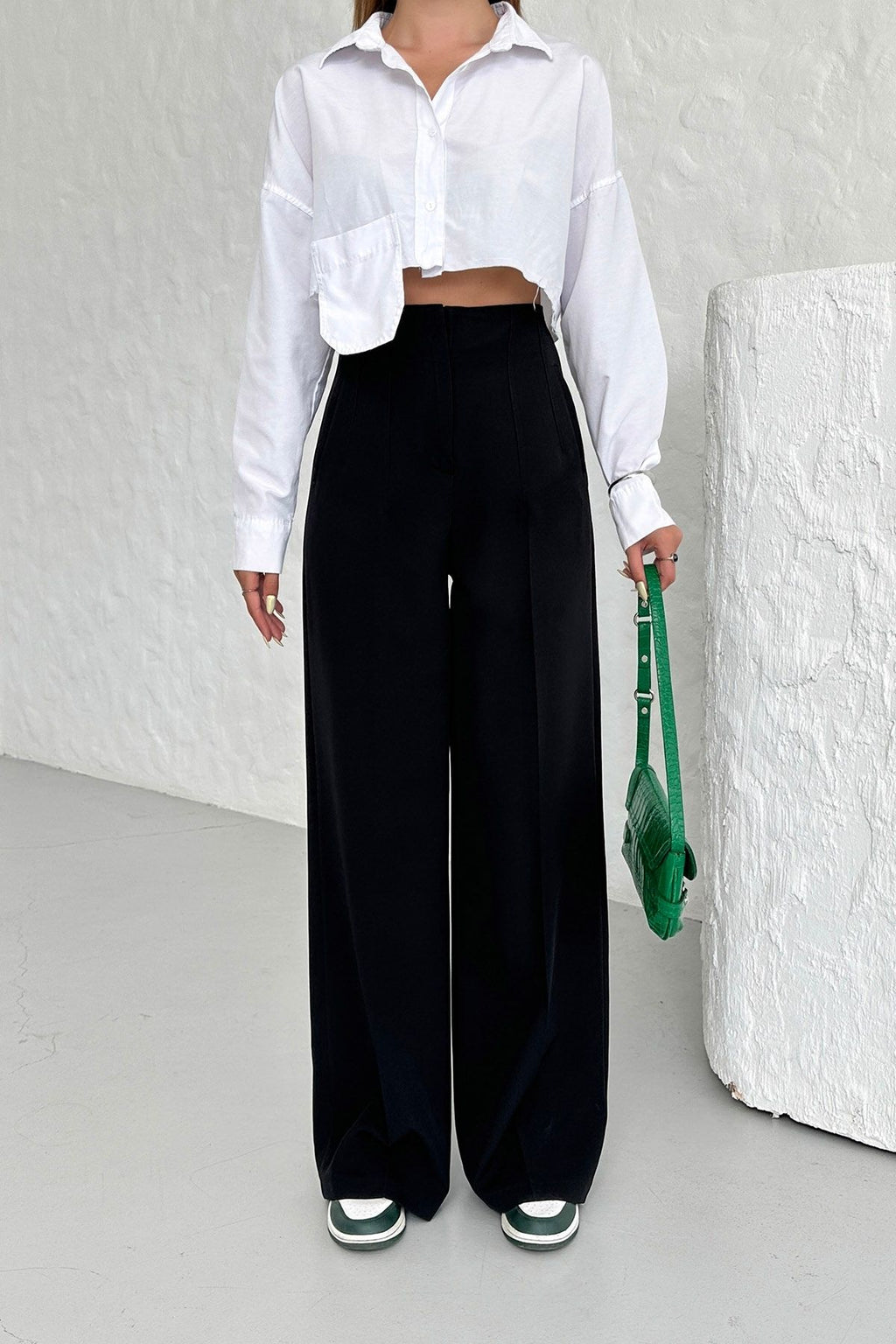 High Waist Darted Palazzo Trousers