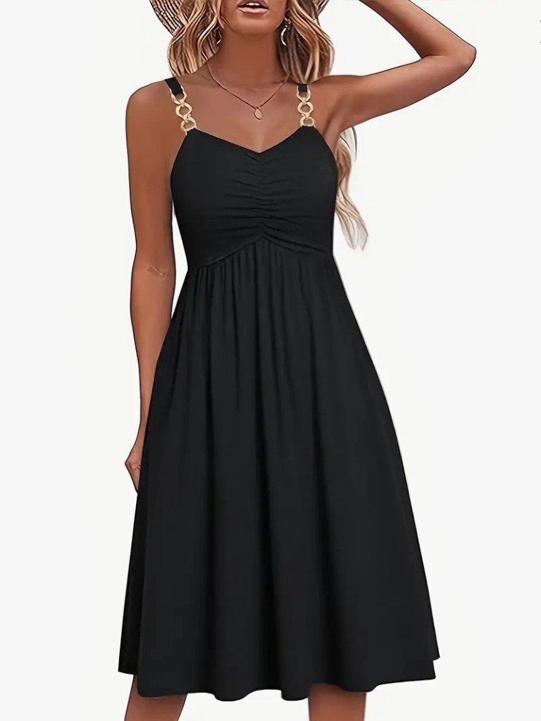 Women's V-Neck Short Viscose Dress With Rope Strap