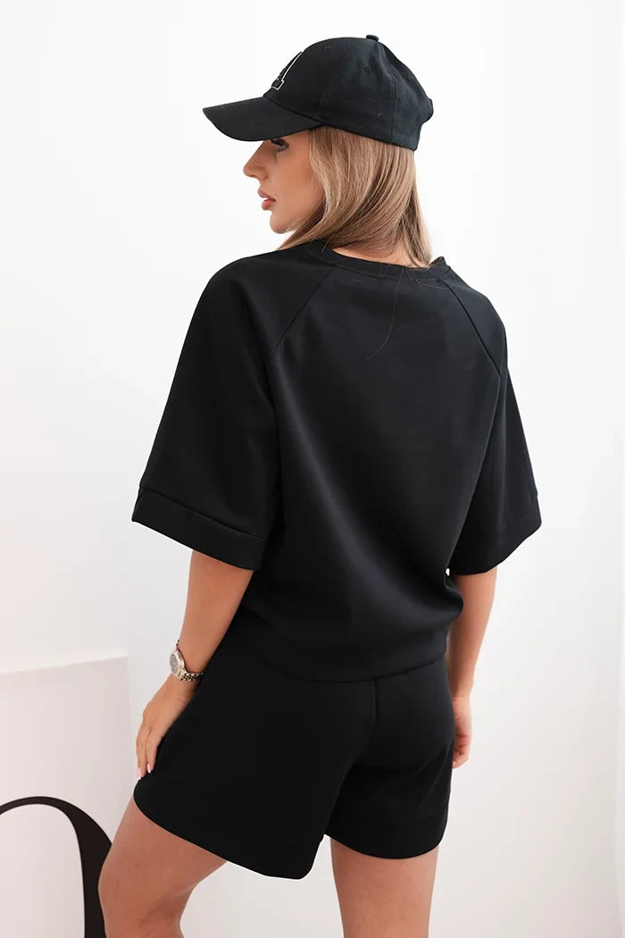 Women's butter set with a short-sleeved blouse and shorts with an elastic band