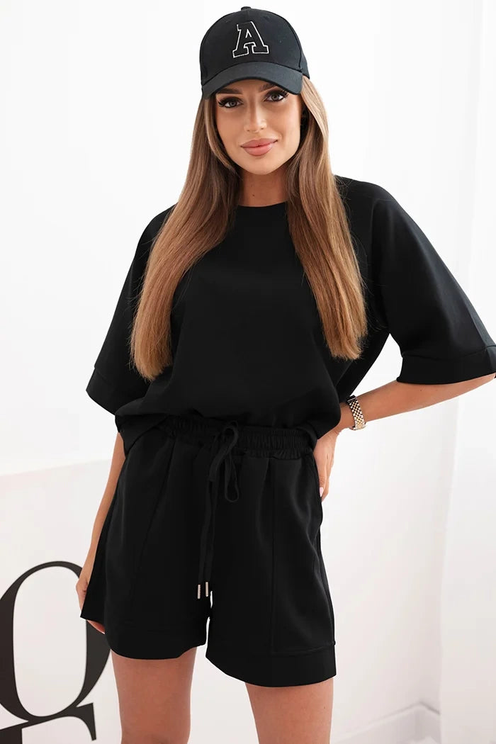 Women's butter set with a short-sleeved blouse and shorts with an elastic band