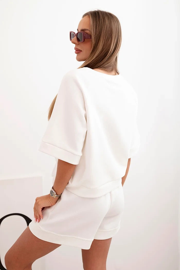 Women's butter set with a short-sleeved blouse and shorts with an elastic band