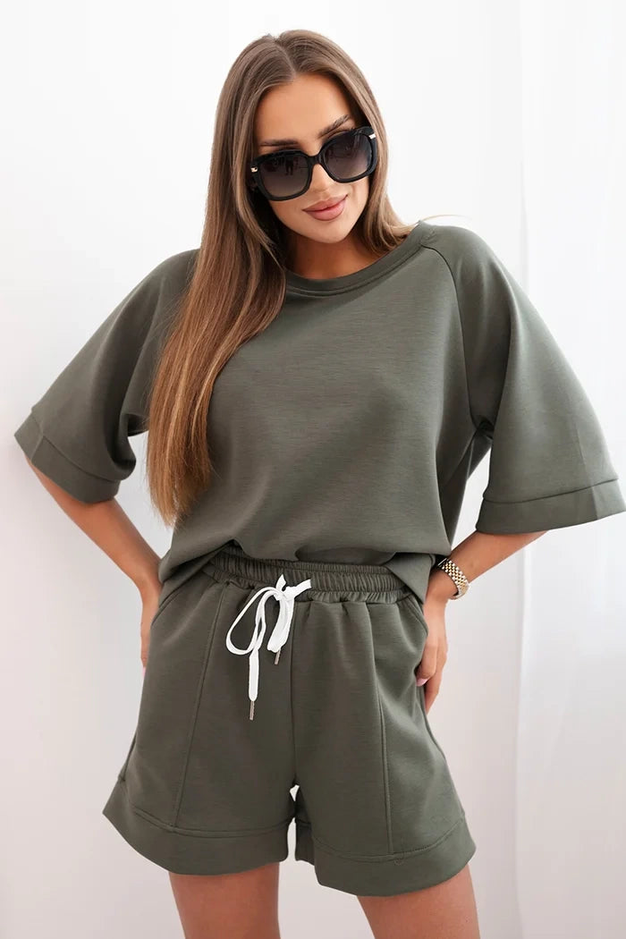 Women's butter set with a short-sleeved blouse and shorts with an elastic band