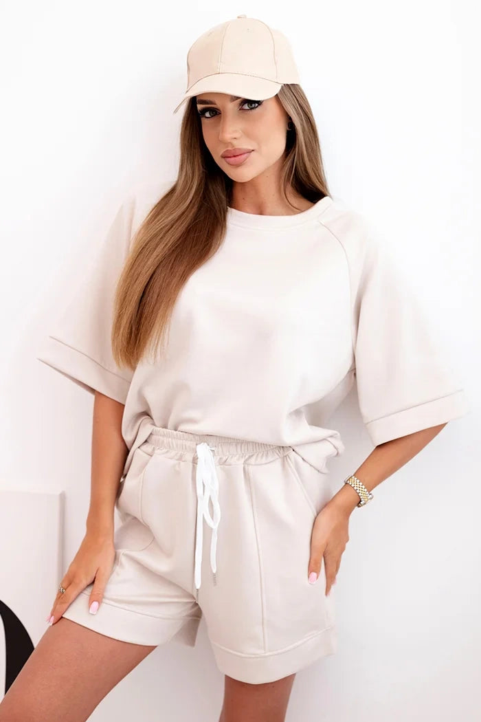 Women's butter set with a short-sleeved blouse and shorts with an elastic band