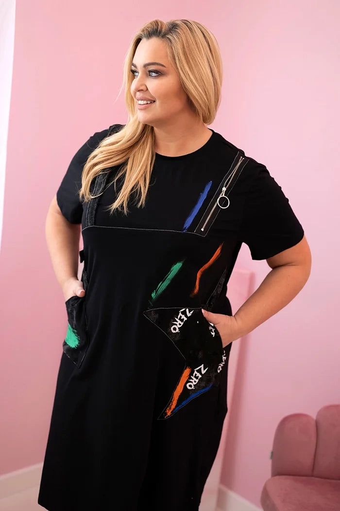 Women's cotton Plus Size dress with print black