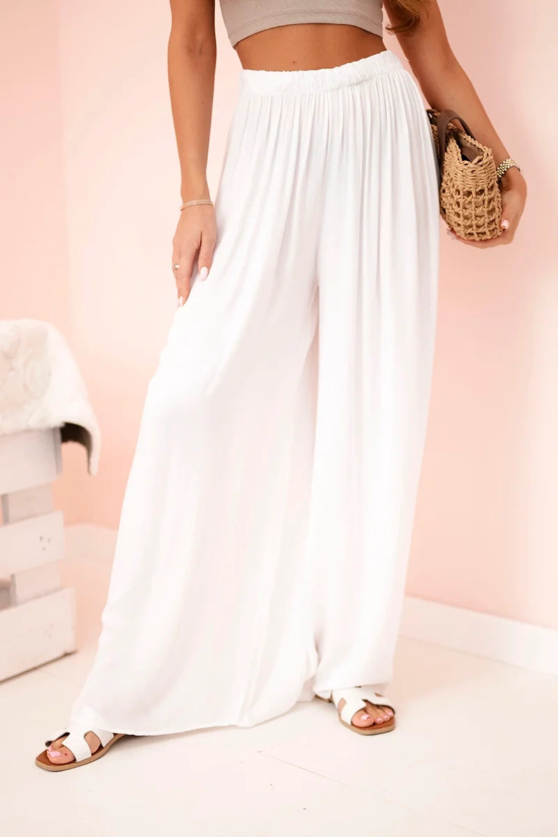 Women's wide viscose trousers with elastic waistband